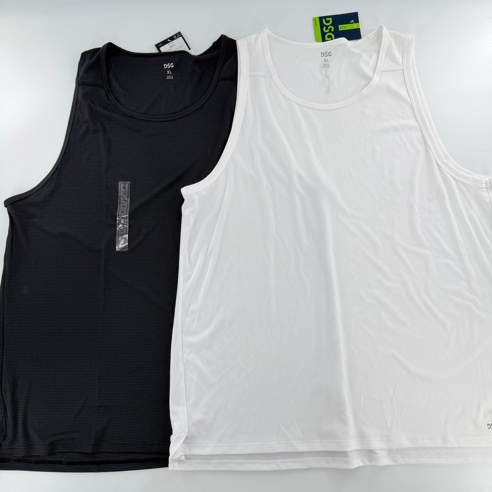 DSG Run Tank Performance Bundle Modern Mens XL Black White Moisture Wicking NWT